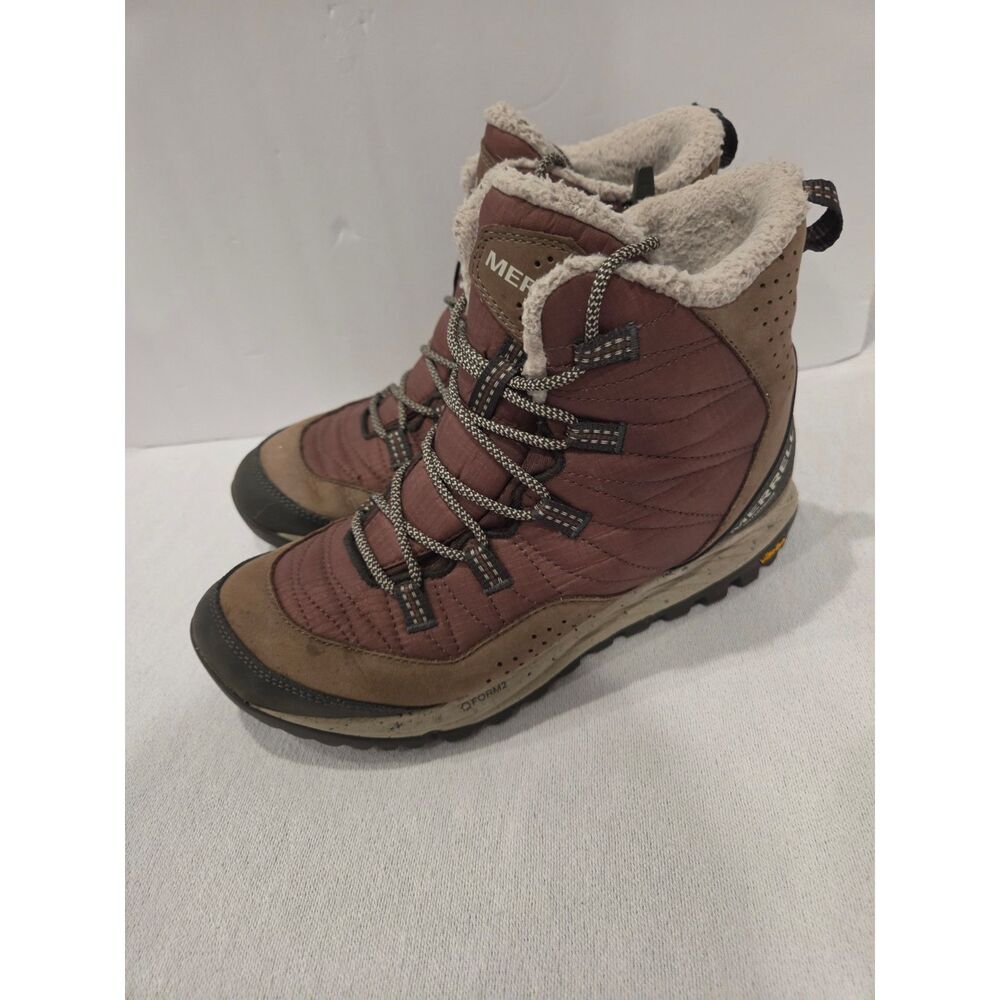 Merrell Antora Waterproof Sneaker Boot Maroon Brown Womens Size 9 Fleece - Picture 2 of 7